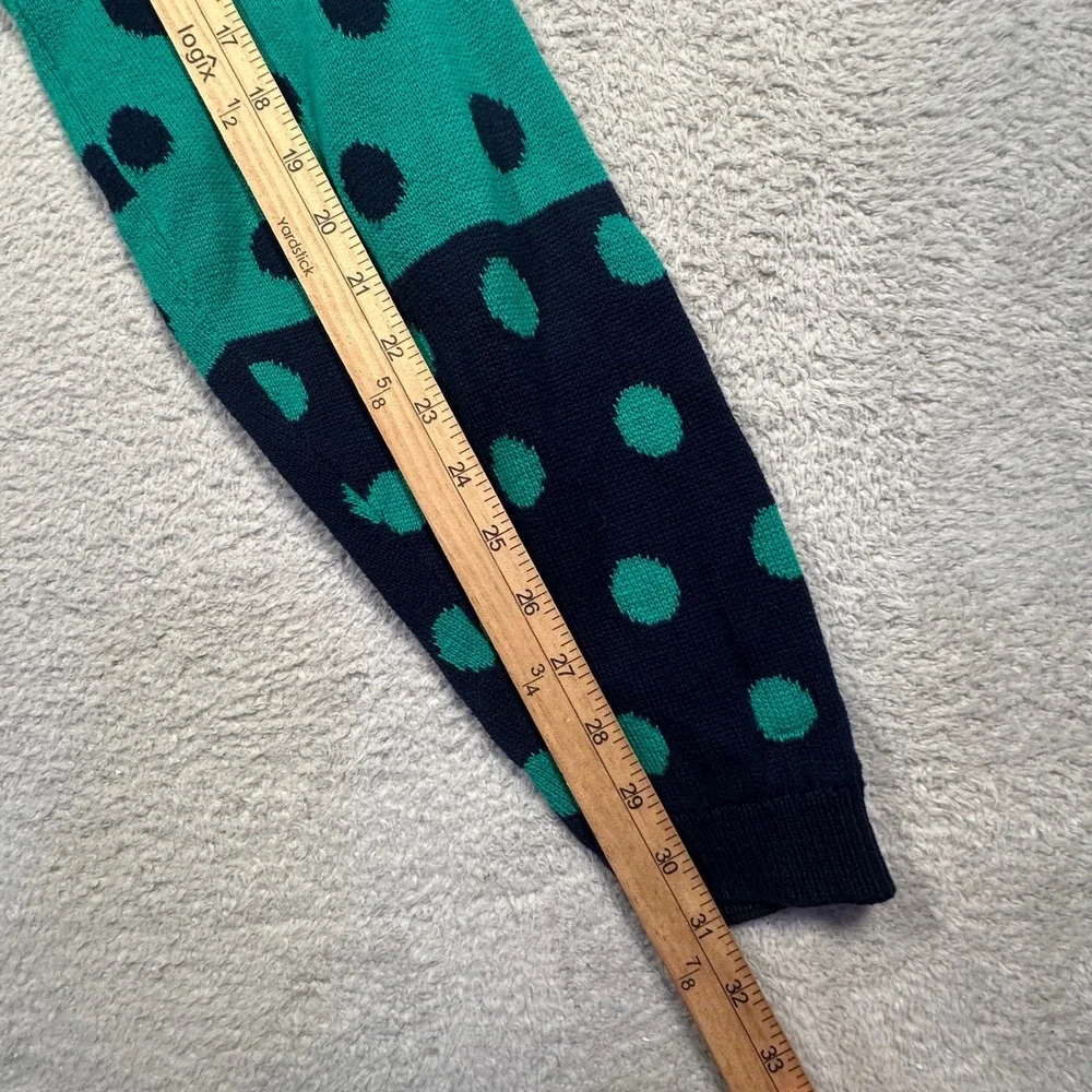 Vintage Sycamore Polka Dot Cotton Cardigan Sweater Green Navy Blue L Made in USA